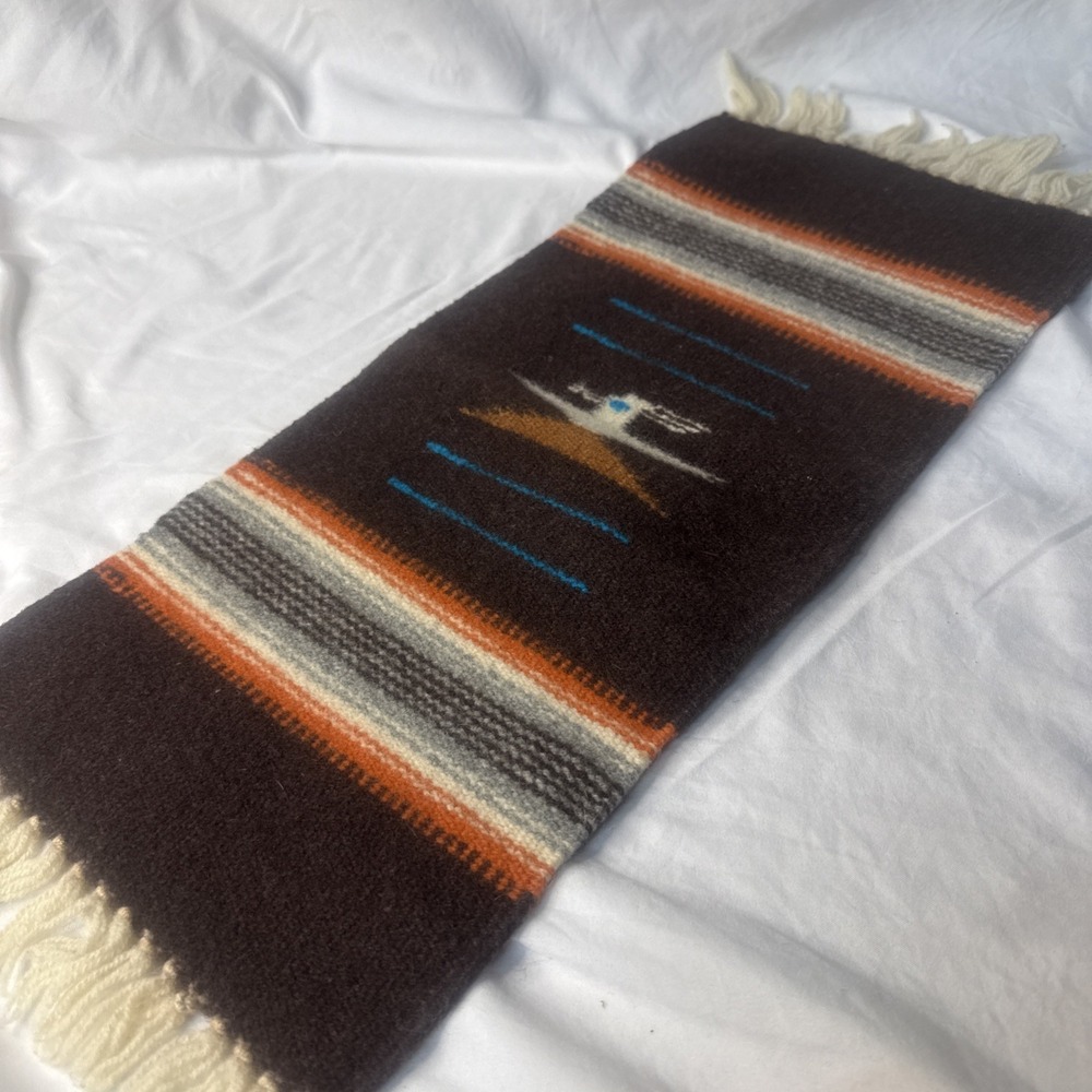 Vintage Chimayo Weaving Thunderbird Wool Hand-Woven Table Runner Mat Doily 21"